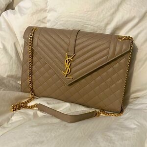 YSL Classic Monogram Emblem Satchel - Large - Neutral color.